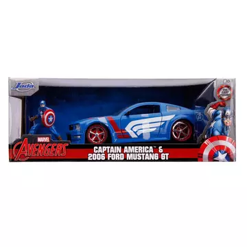 Marvel Hollywood Rides Diecast Model 1/24 2006 Ford Mustang GT with Captain America Akció Figura