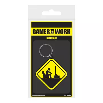 Gamer At Work Rubber Kulcstartó Caution Sign 6 cm