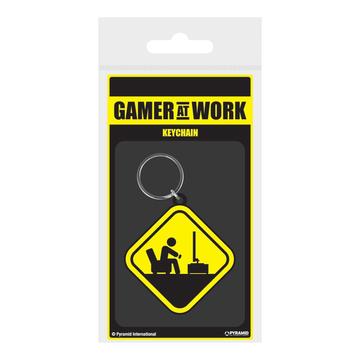 Gamer At Work Rubber Kulcstartó Caution Sign 6 cm
