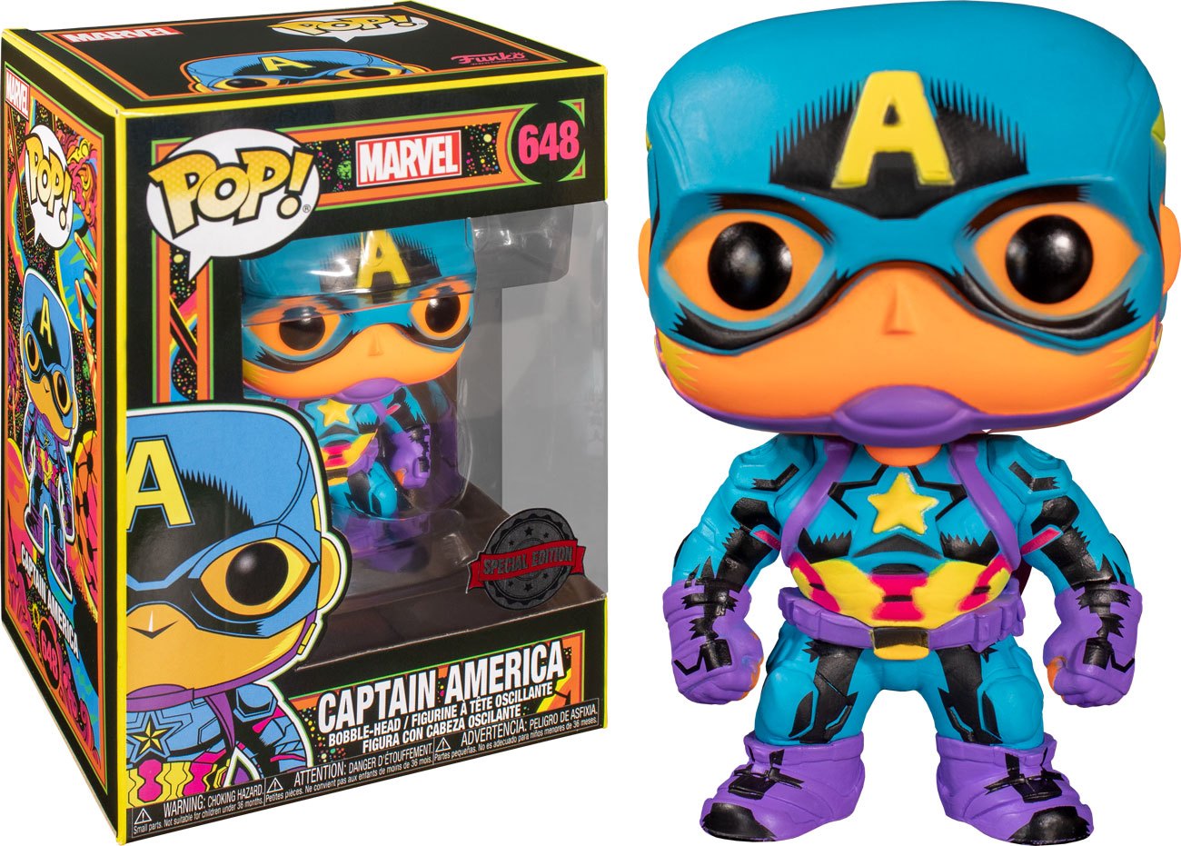 Marvel POP! Marvel Black Light Vinyl Akció Figura Captain America 9 cm