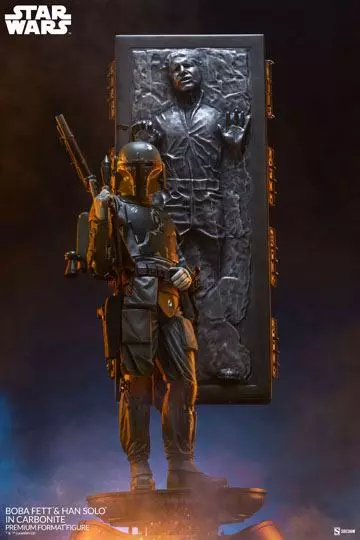 Előrendelhető Star Wars Premium Format Szobor Boba Fett and Han Solo in Carbonite 70 cm