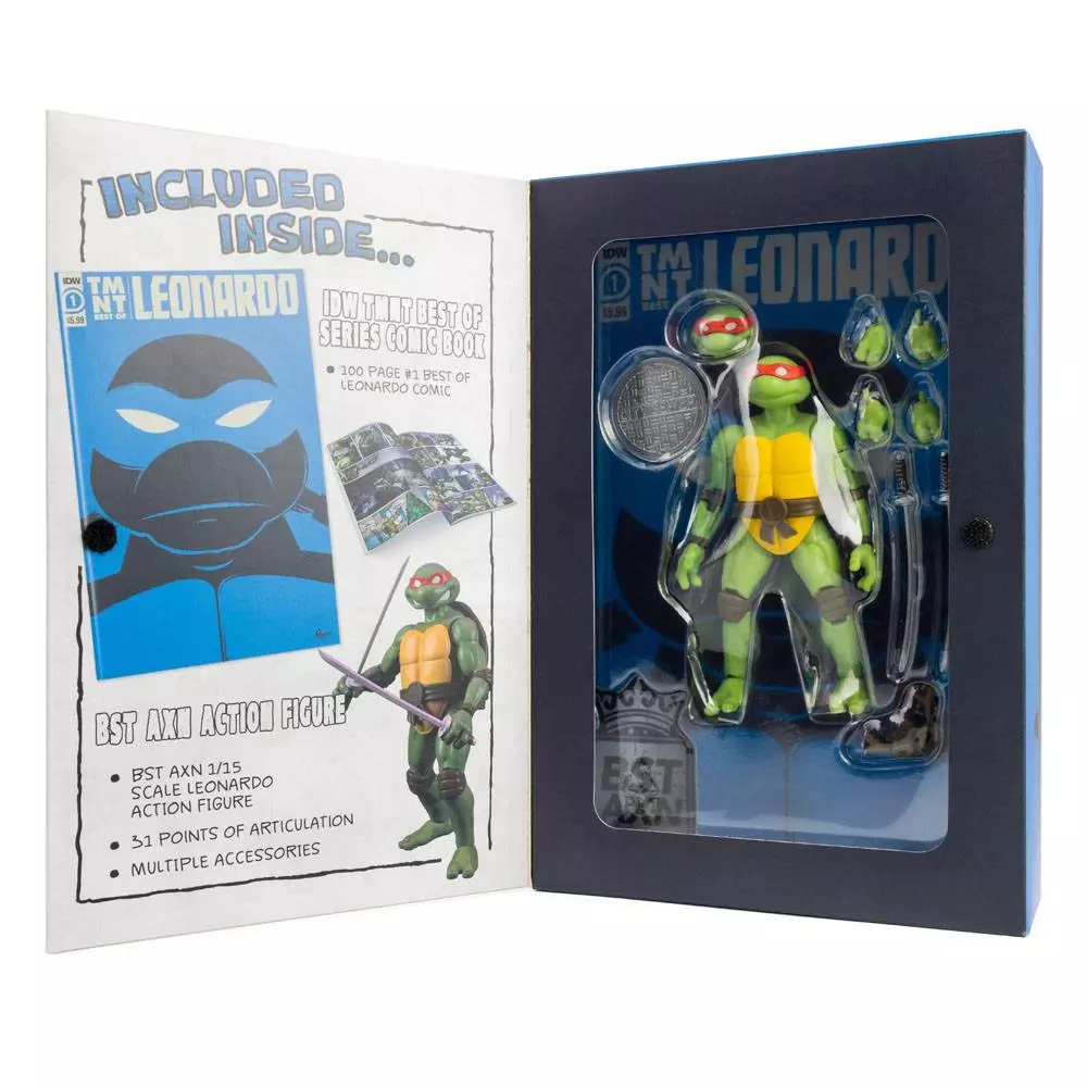 Teenage Mutant Ninja Turtles BST AXN x IDW Akicófigura & Képregény Leonardo Exclusive 13 cm